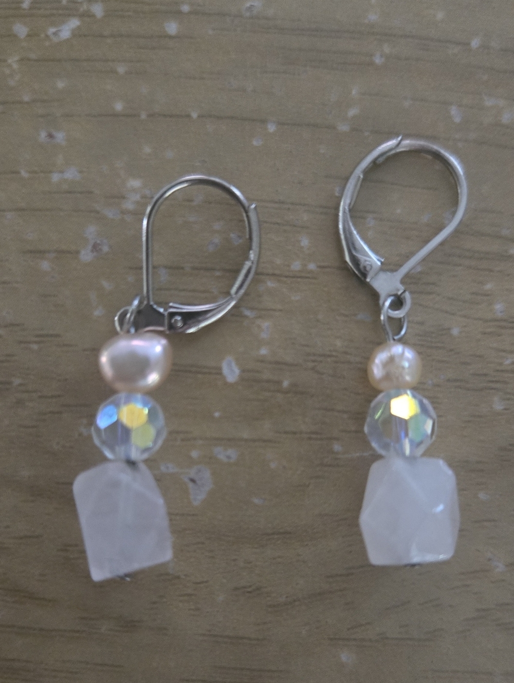 Cookie Lee Sterling Leverback Earrings with Pearl and Iridescent Crystal - Pink